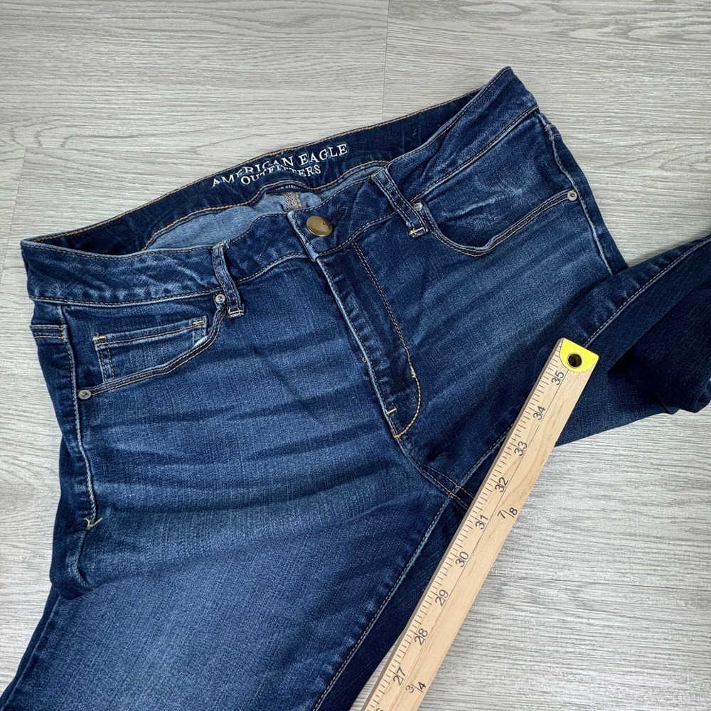 American Eagle Women Skinny Jeans Super Stretch Dark Wash 12 Long Blue Denim - Picture 4 of 9